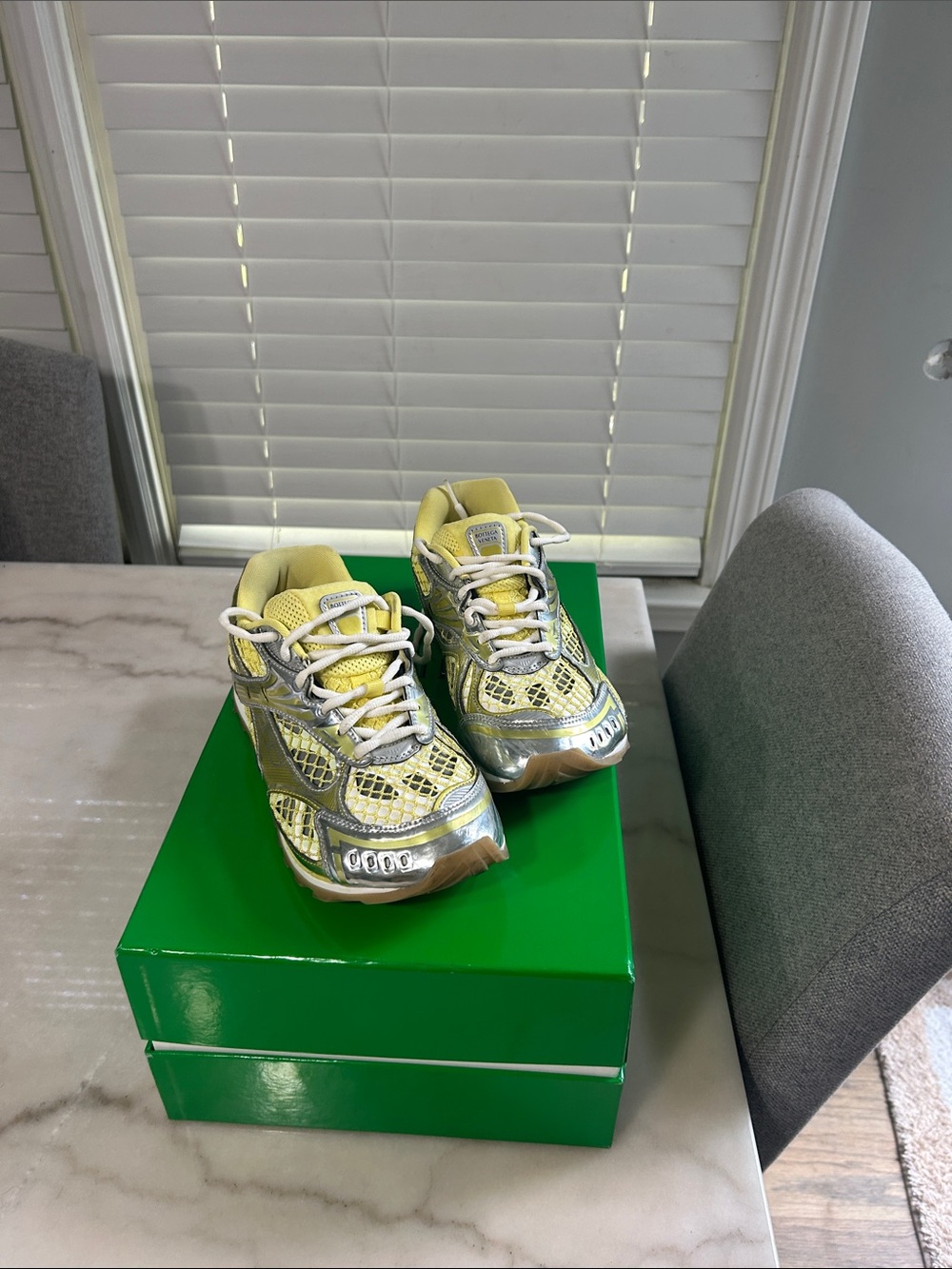 Bottega Yellow and Silver Athletic Sneakers